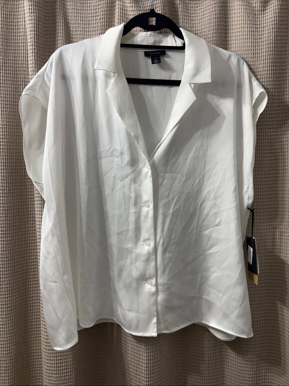 Halogen White Short Sleeve Button-Front Blouse